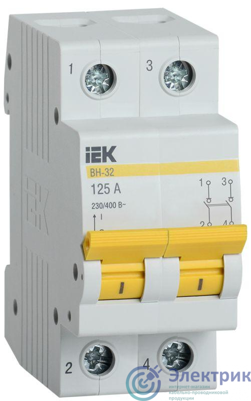 Выключатель нагрузки (мини-рубильник) ВН-32 2Р 125А IEK MNV10-2-125