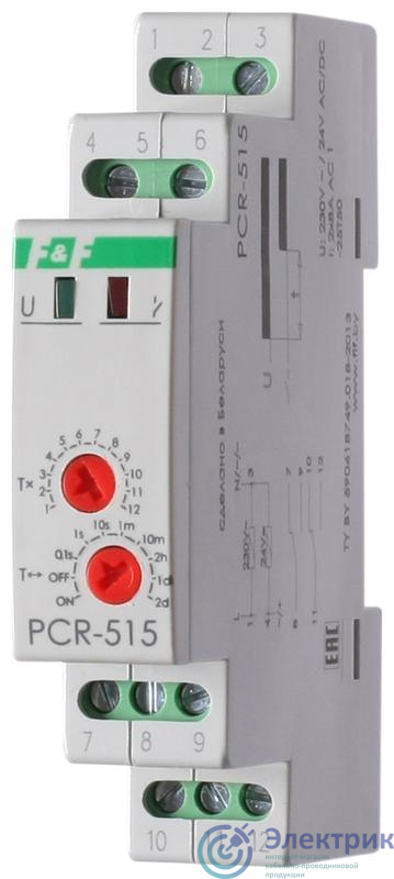 Реле времени PCR-515 2х8А 230В 2перекл. IP20 задержка включ. монтаж на DIN-рейке F&F EA02.001.006