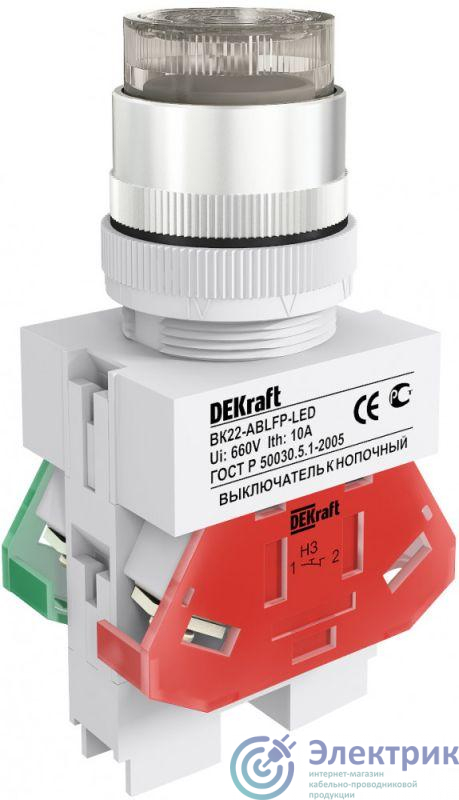Выключатель кнопочный LED ABLFP ВК-22 d22мм 24В AC/DC бел. DEKraft 25068DEK