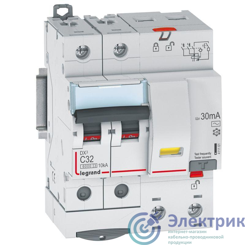 Выключатель автоматический дифференциального тока 2п C 32А 30мА тип AC 10кА DX3 4мод. Leg 411161