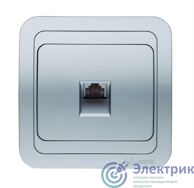 23414 | Розетка телефонная 1-м СП Mimoza 16А IP20 серебр./серебр. Makel