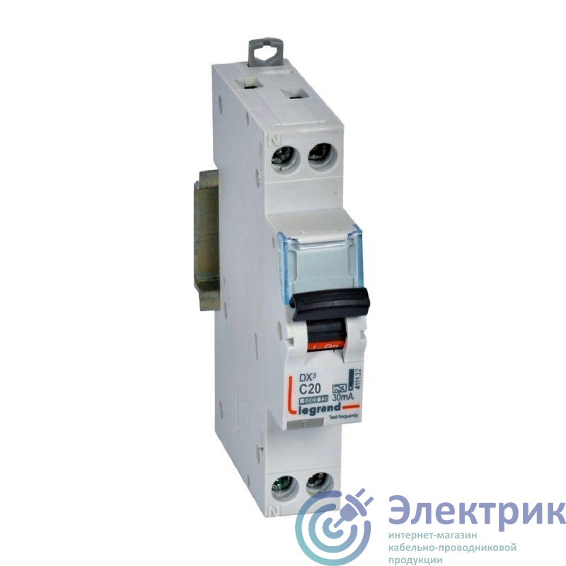 Выключатель автоматический дифференциального тока АВДТ DX3 1П+Н 6000А C20 30мА тип А 1мод. Leg 411132