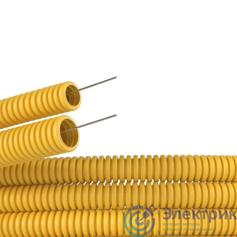 Труба гофрированная ПВХ гибкая легкая d20мм с протяжкой желт. (уп.100м) DKC 91920Y