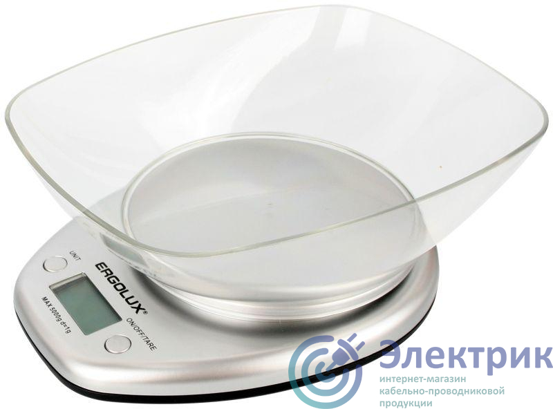 Весы кухонные ELX-SK04-C03 до 5кг со съемной чашей сер. Ergolux 13431