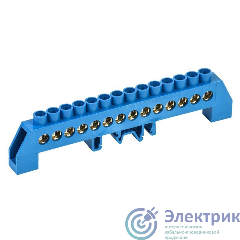 Шина "N" нулевая в комбинированном синем изоляторе на DIN-рейку 8x12мм 14 групп Rexant 11-2319