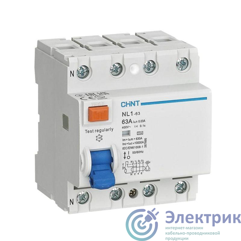 Выключатель дифференциального тока (УЗО) 4п 100А 300мА тип AC-S NL1-100 10кА (R) CHINT 200425
