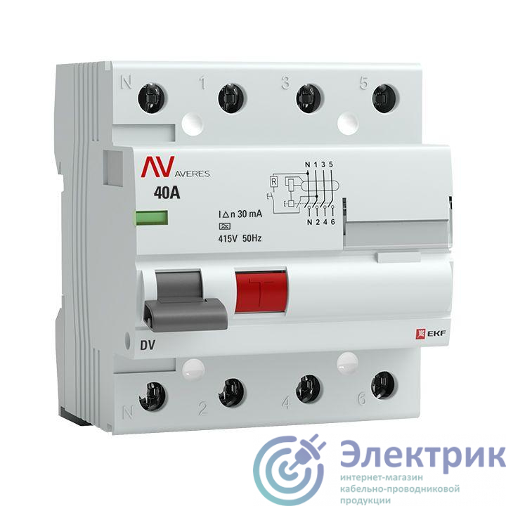 Выключатель дифференциального тока (УЗО) 4п 40А 30мА тип A DV AVERES EKF rccb-4-40-30-a-av