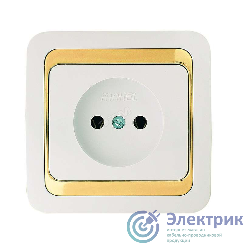 12202 | Розетка 1-м СП Mimoza 16А IP20 без заземл. бел./зол. Makel