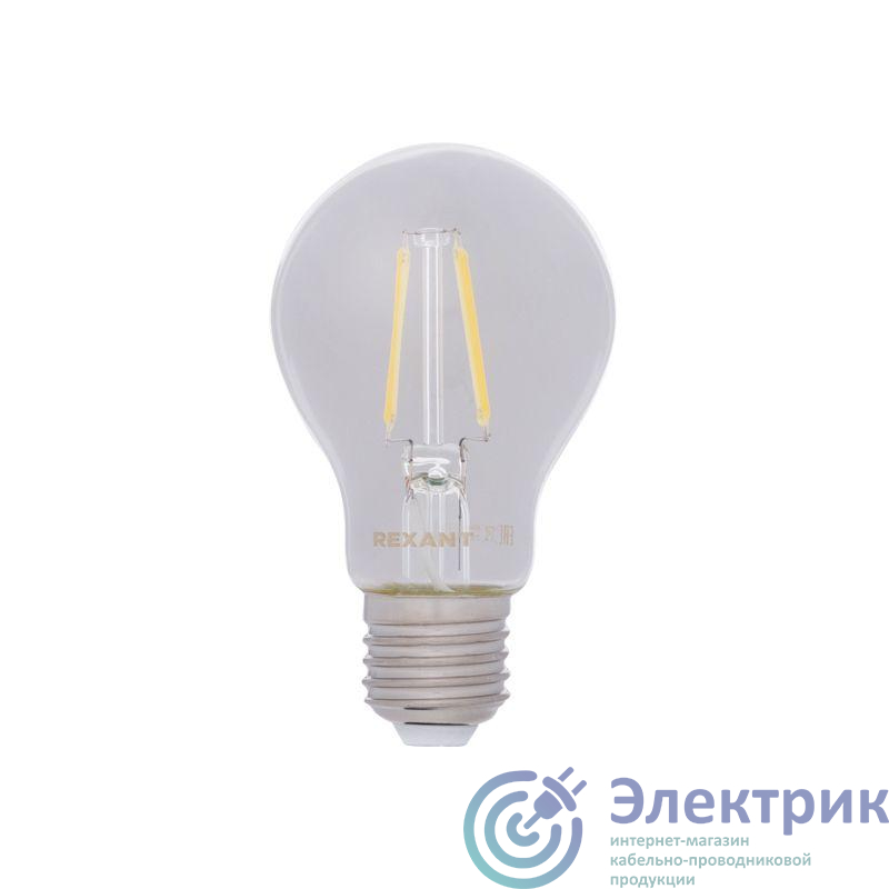 Лампа светодиодная филаментная 7.5Вт A60 грушевидная прозрачная 4000К нейтр. бел. E27 750лм Rexant 604-073