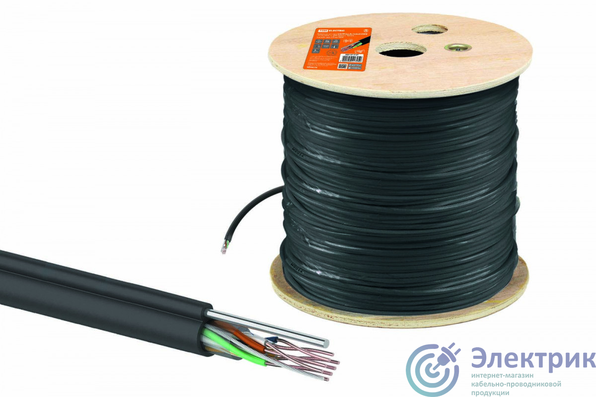 Кабель витая пара U/UTP Cat 5e 4х2х24AWG (305м) solid, PE для наружн. прокл., чёрный, трос 1.2мм TDM