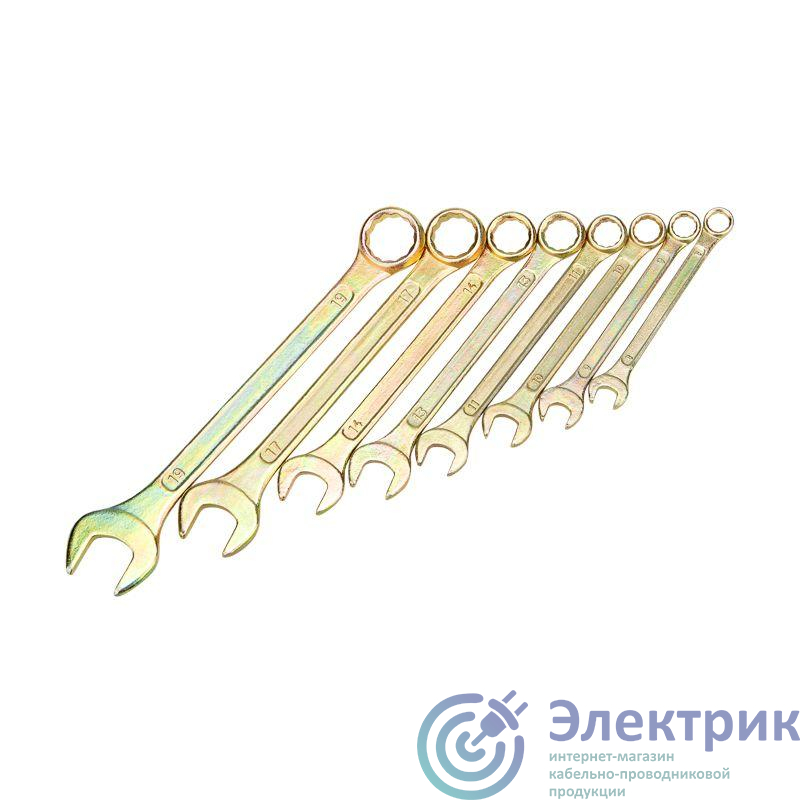 Набор ключей комбинированных 8-11 13 14 17 19мм 8 предметов цинк желт. Rexant 12-5842-2