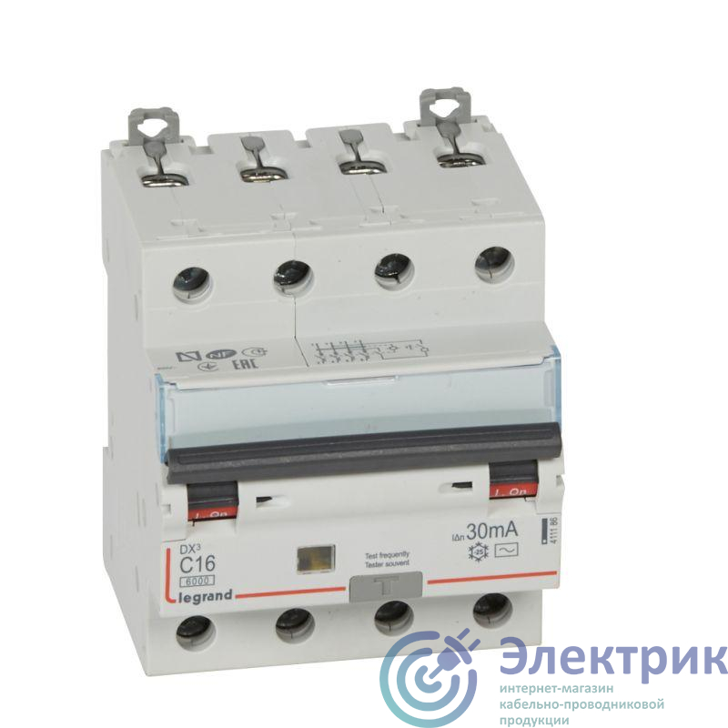 Выключатель автоматический дифференциального тока 4п C 16А 30мА тип AC 10кА DX3 4мод. Leg 411186