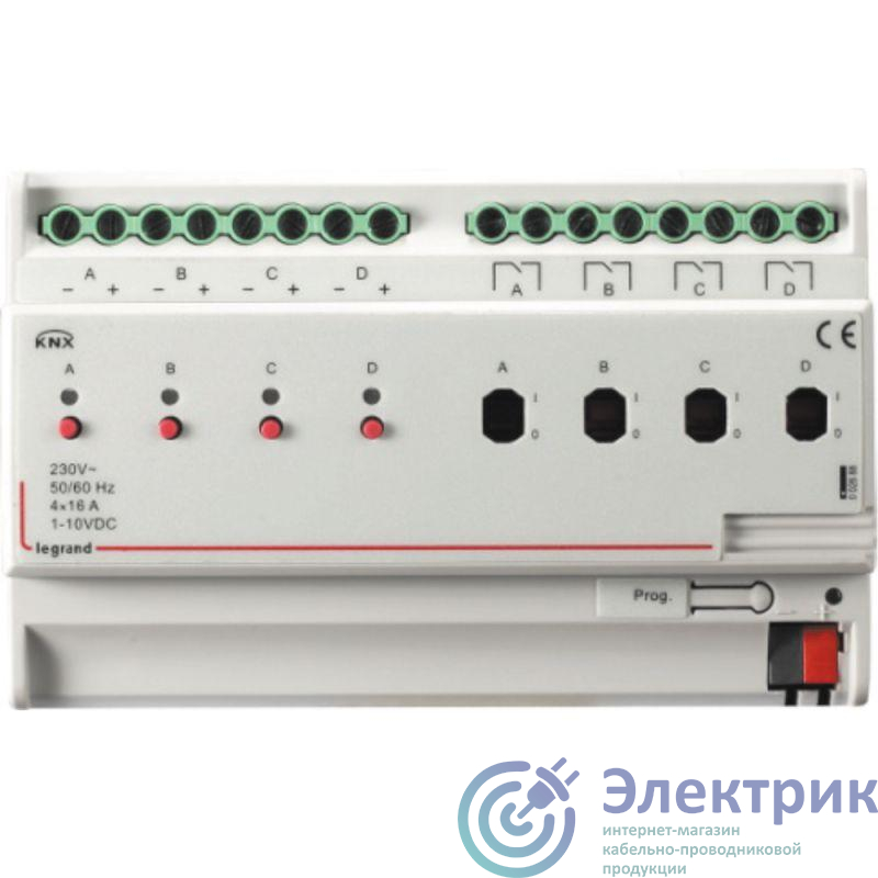 Контроллер KNX освещения 4-кан. 1-10В/4-кан. реле 16А DIN 8мод. Leg 002688