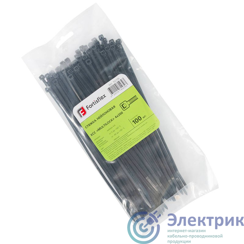 102316 | Хомут нейлоновый КСС MULTILOCK 4х200 черн. (уп.100шт) Fortisflex