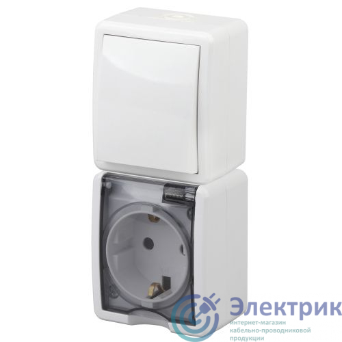 Б0036004 | Блок розетка+выкл. ОП Эра Эксперт 11-7407-01 16А(10AX)-250В верт. IP54 бел. ЭРА