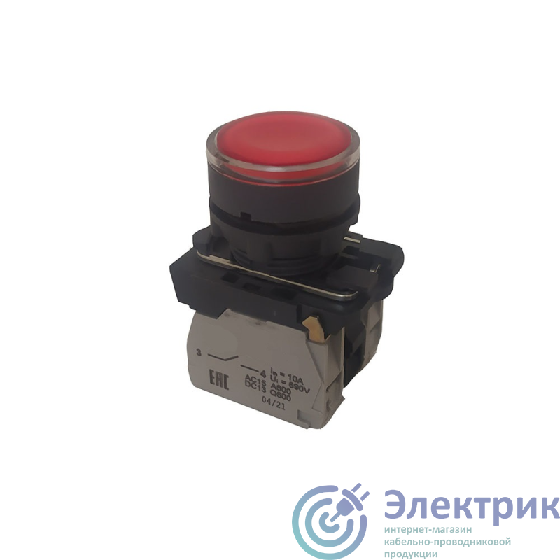 Кнопка КМЕ4611мЛ-24В-красный-1но+1нз-цилиндр-индикатор-IP65 КЭАЗ 291155