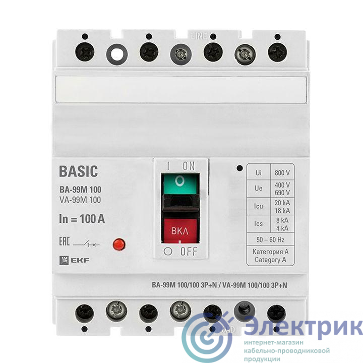 Выключатель автоматический 4п (3P+N) 100/100А 35кА ВА-99М PROxima EKF mccb99-100-100m-4P