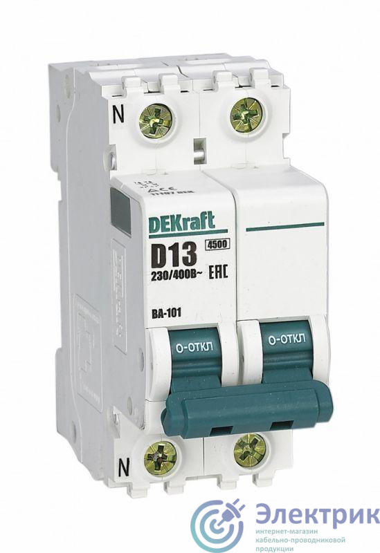 Выключатель автоматический модульный 2п (1P+N) D 13А 4.5кА ВА-101 DEKraft 11197DEK