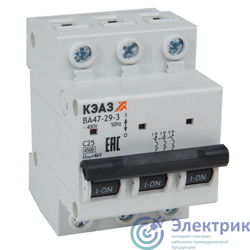 Выключатель автоматический модульный ВА47-29-3D16-УХЛ3 (4.5кА) КЭАЗ 318301
