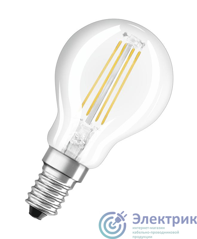 Лампа светодиодная филаментная Retrofit P 5Вт (замена 40Вт) прозр. 2700К тепл. бел. E14 470лм угол пучка 320град. 220-240В диммир. OSRAM 4058075437029