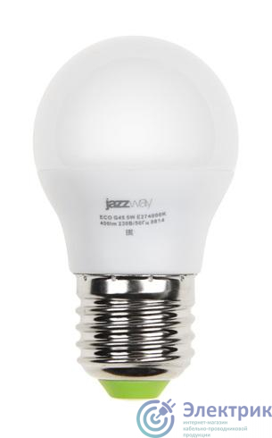 Лампа светодиодная PLED-ECO 5Вт G45 шар матовая 4000К нейтр. бел. E27 400лм 230В 50Гц JazzWay 1036988A