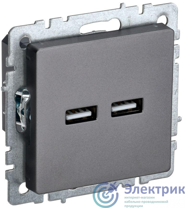 Розетка BRITE USB A+A 3.1А РЮ10-1-БрС сталь IEK BR-U21-D31-K46