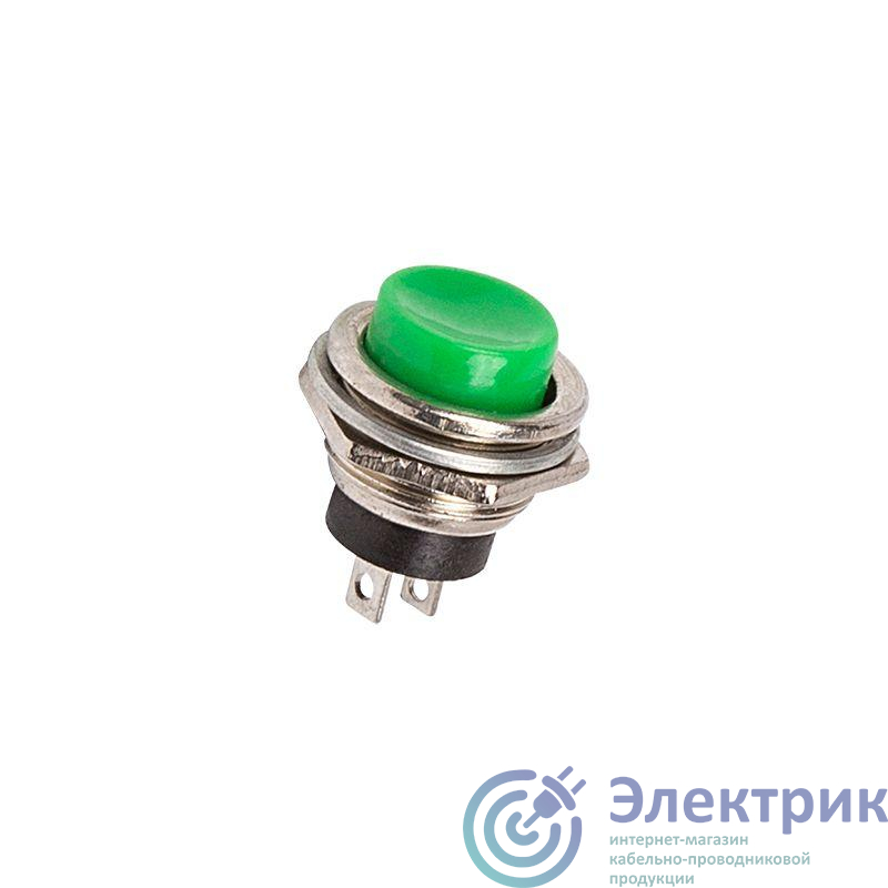 Выключатель-кнопка металл 250В 2А (2с) OFF-(ON) d16.2 зел. (RWD-306) Rexant 36-3353