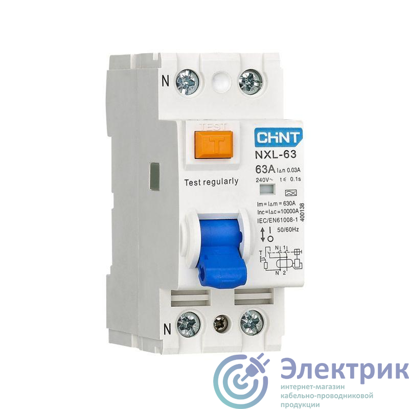 Выключатель дифференциального тока (УЗО) 2п 16А 30мА тип AC NXL-63 6кА (R) CHINT 280720