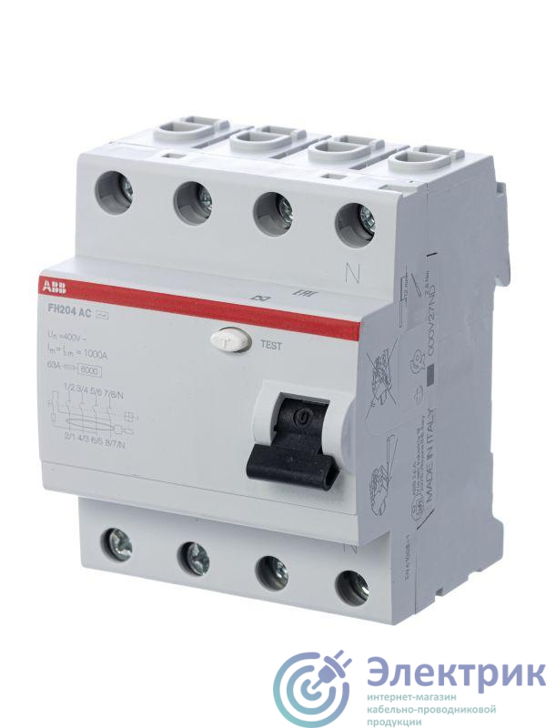 Выключатель дифференциального тока (УЗО) 4п 63А 100мА тип AC FH204AC-63/0.1 4мод. ABB 2CSF204006R2630