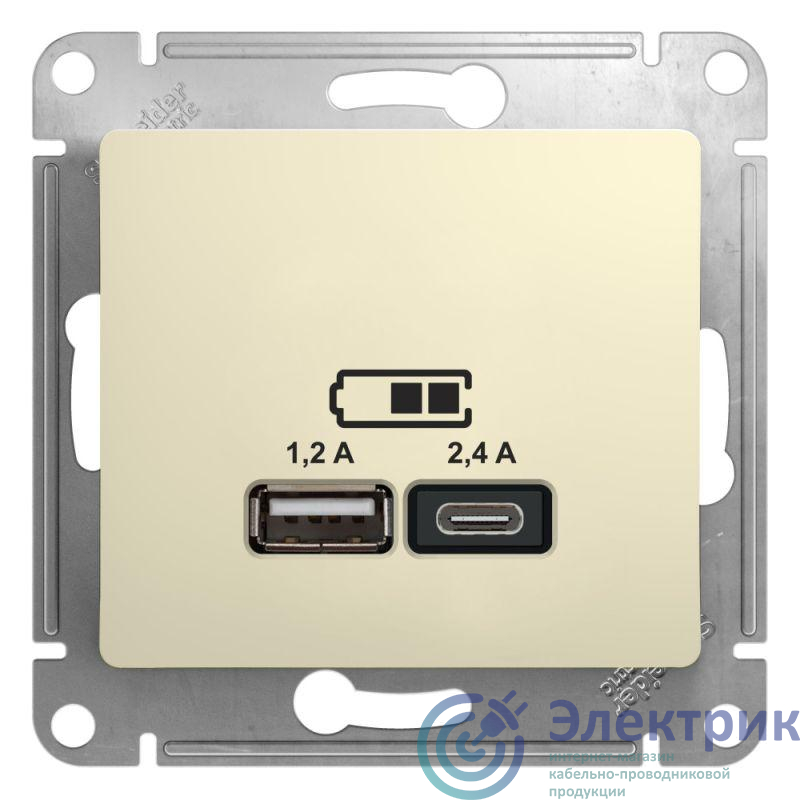 Розетка USB Glossa тип A+C 5В/2.4А 2х5В/1.2А механизм беж. SE GSL000239