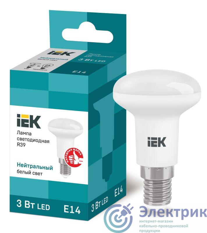 Лампа светодиодная Eco 3Вт R39 4000К нейтр. бел. E14 270лм 230-240В IEK LLE-R39-3-230-40-E14