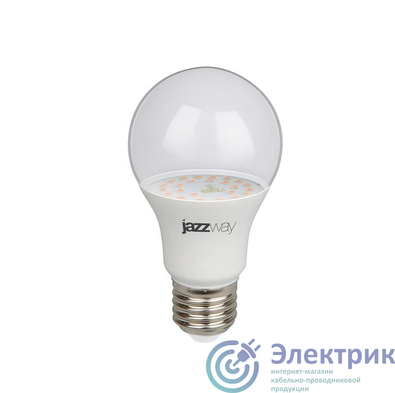 Лампа светодиодная PPG A60 Agro 9Вт A60 грушевидная прозрачная E27 IP20 для растений красн./син. спектр clear JazzWay 5008946