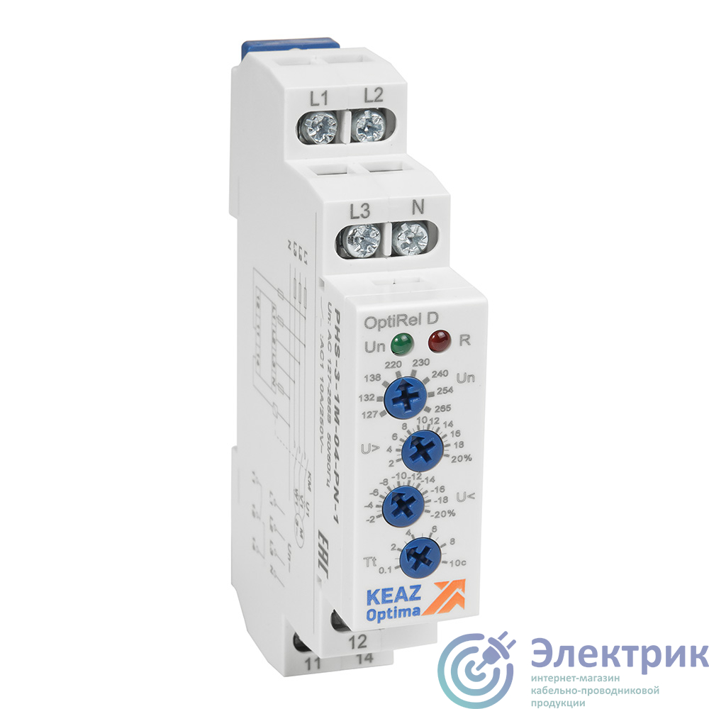 331989 | Реле контроля фаз OptiRel D PHS-3-1M-04-PP-1 повышенного/пониженного 3Ф 1СО КЭАЗ 