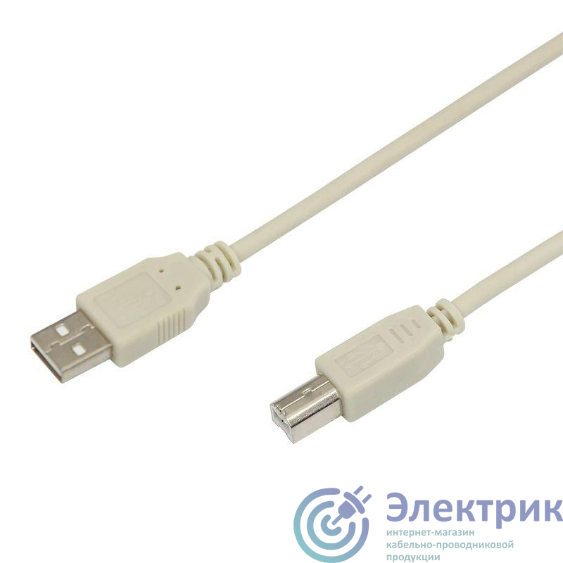 Шнур USB 2.0 (USB А-USB В) 3м бел. REXANT 18-1106