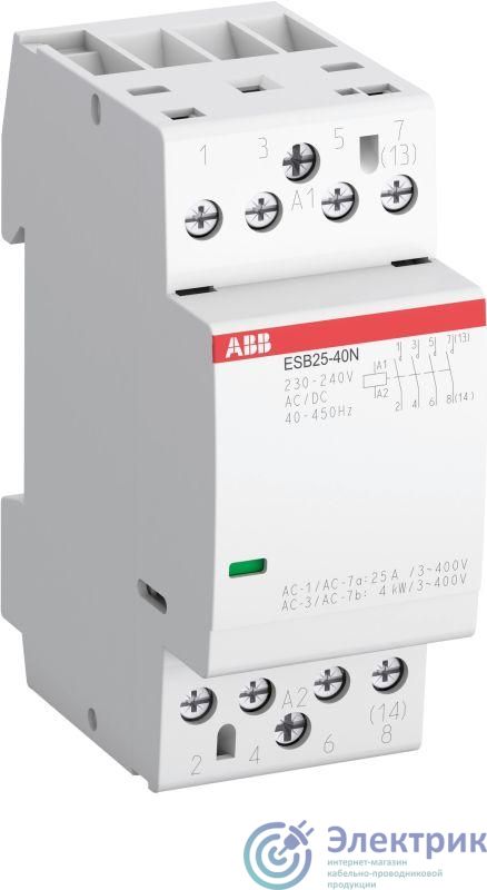 Контактор ESB25-40N-01 модульный (25А АС-1 4НО) катушка 24В AC/DC ABB 1SAE231111R0140