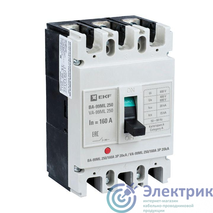 Выключатель автоматический 3п 250/160А 20кА ВА-99МL Basic EKF mccb99-250-160mi