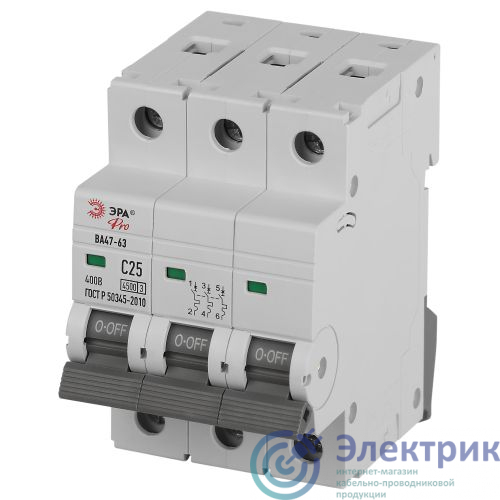 Б0059439 | Выключатель автоматический 3п C 25А 4.5кА ВА47-63 PRO ЭРА