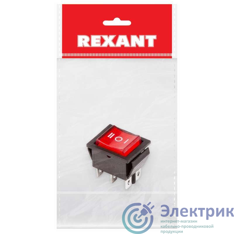 Выключатель клавишный 250В 15А (6с) ON-OFF-ON красн. с подсветкой и нейтралью (RWB-509 SC-767) (инд. упак.) Rexant 36-2390-1