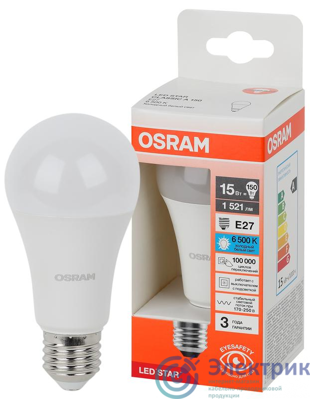 Лампа светодиодная LED Star 15Вт грушевидная 6500К E27 1521лм (замена 150Вт) OSRAM 4058075695443
