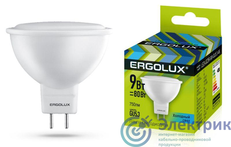 Лампа светодиодная LED-JCDR-9W-GU5.3-4K JCDR 9Вт GU5.3 4500К 172-265В Ergolux 13625