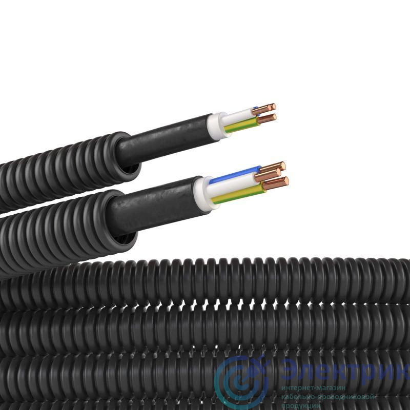 Труба гофрированная ПНД гибкая d16мм с кабелем ВВГнг(А)-LS 2.5х3 РЭК ГОСТ+ черн. (уп.50м) DKC 7S71650