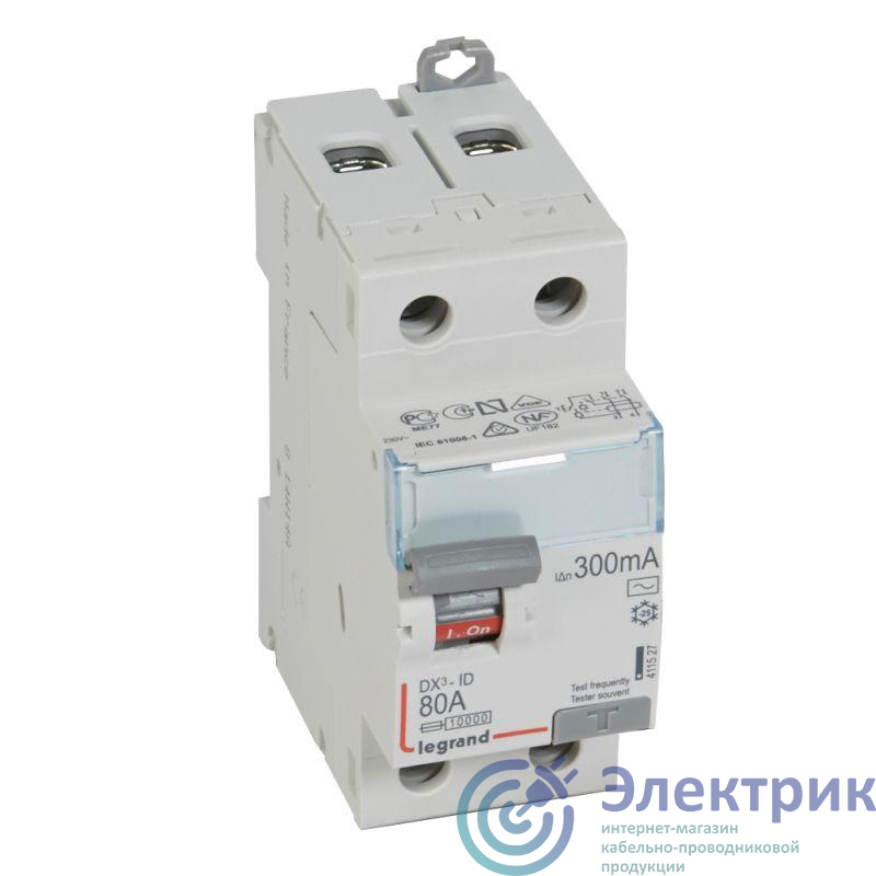 Выключатель дифференциального тока (УЗО) 2п 80А 300мА тип AC DX3 Leg 411527