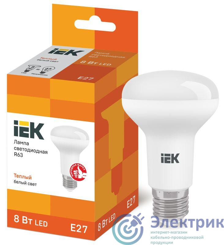 Лампа светодиодная Eco R63 8Вт 3000К тепл. бел. E27 720лм 230-240В IEK LLE-R63-8-230-30-E27