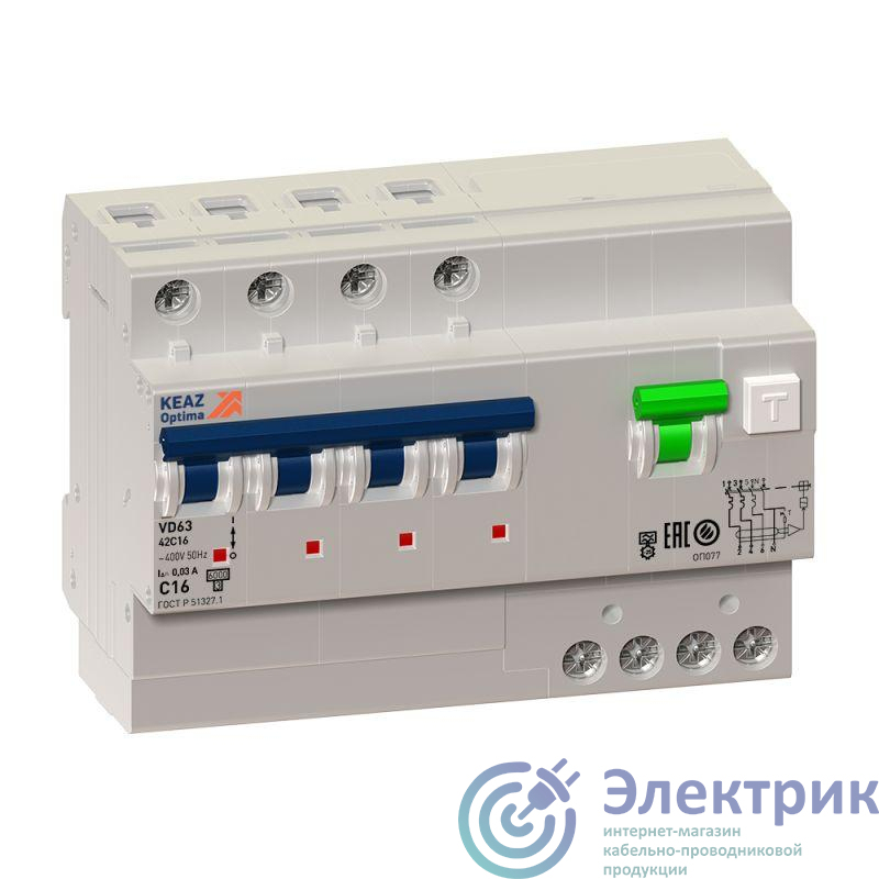 Выключатель автоматический дифференциального тока 4п C 20А 10мА тип A 6кА OptiDin VD63 УХЛ4 КЭАЗ 103473