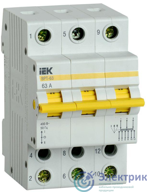 Выключатель-разъединитель трехпозиционный 3п ВРТ-63 63А IEK MPR10-3-063