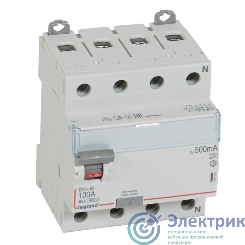 Выключатель дифференциального тока (УЗО) 4п 100А 500мА тип A DX3 N справа Leg 411793