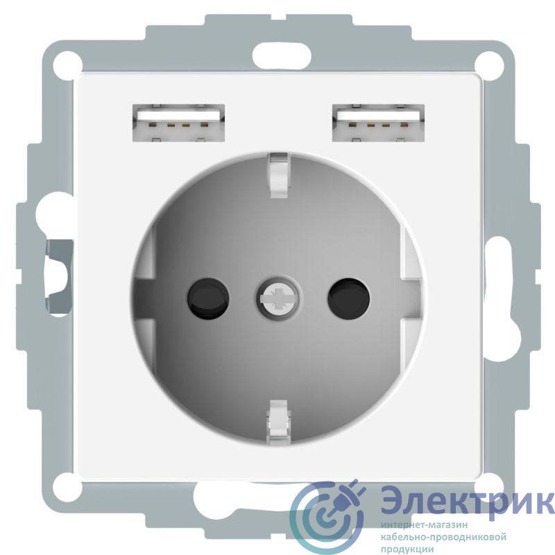 Розетка 1-м СП Merten SM 16А IP20 Schuko с 2-мя заряд. устройствами USB 2.4А механизм бел. SchE MTN2366-0319