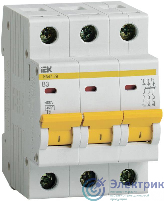 Выключатель автоматический модульный 3п B 3А 4.5кА ВА47-29 KARAT IEK MVA20-3-003-B