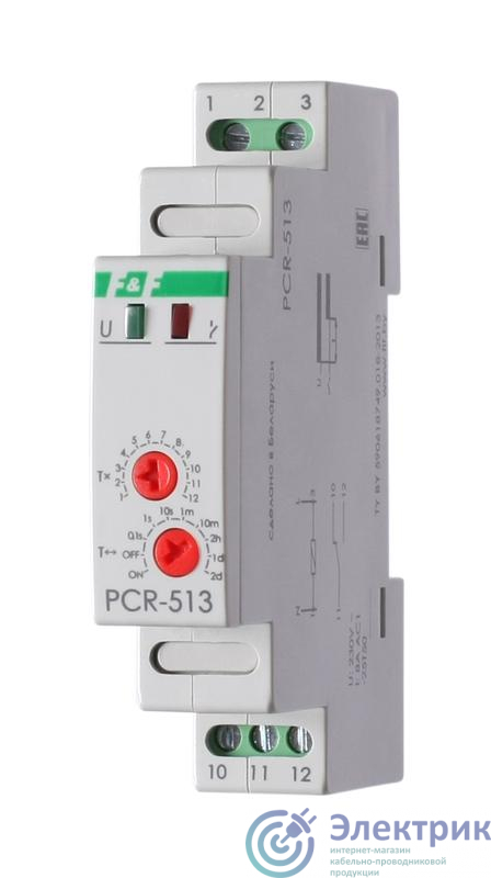 Реле времени PCR-513 8А 230В 1 перекл. IP20 задержка включ. монтаж на DIN-рейке F&F EA02.001.003