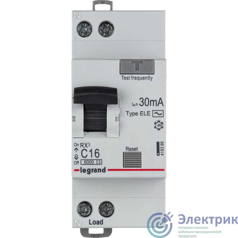 Выключатель автоматический дифференциального тока 2п (1P+N) C 16А 30мА тип AC 6кА RX3 Leg 419399